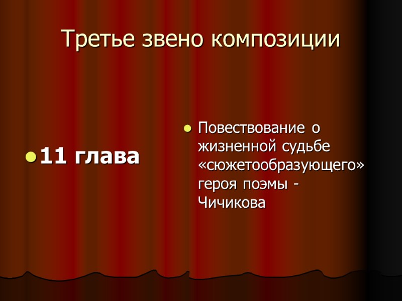 Третье звено композиции    11 глава   Повествование о жизненной судьбе